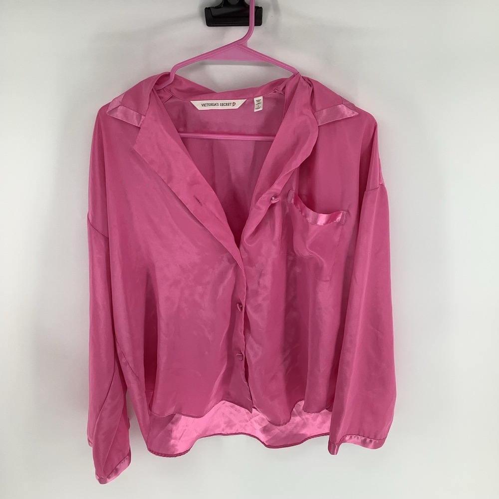 Victoria's Secret Pink Satin Button Up Sleep Shirt and shorts Sz S